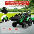 thumbnail image 3 of 4-in-1 Ride on Tractor, 24v Ride on Toys for Big Kids, Remote Control Excavator with Trailer, Shovel Bucket, Digger, Remote Control, EVA Tires, LED Light, Music, USB, Green, 3 of 7