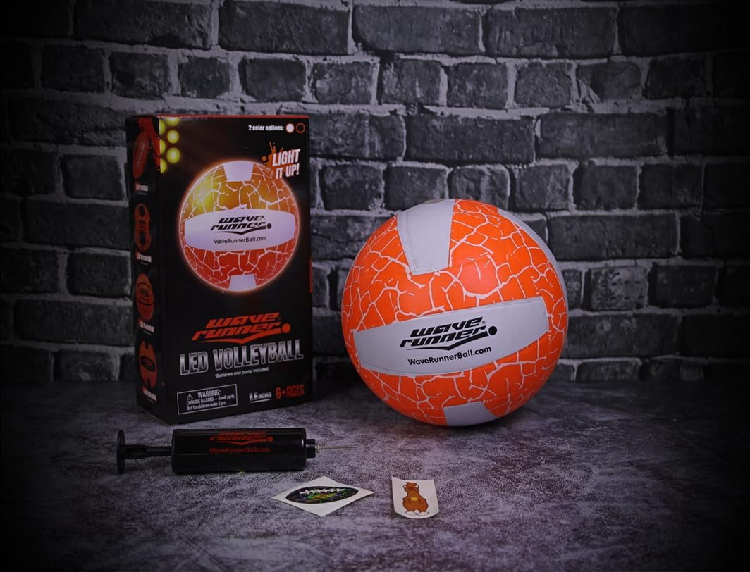 Wave Runner LED Light-Up Volleyball - Glow in The Dark, 10.35 in, Waterproof, Pump & Batteries Included, Great for Teens, Adults & Night Beach Games