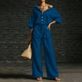 thumbnail image 6 of BRELIL Women Plus Size Two Piece Sets Short Sleeve Tops Wide Leg Pants Casual Solid Boho Vacation Loose Matching Outfits Travel Loungewear, Navy 3XL, 6 of 7