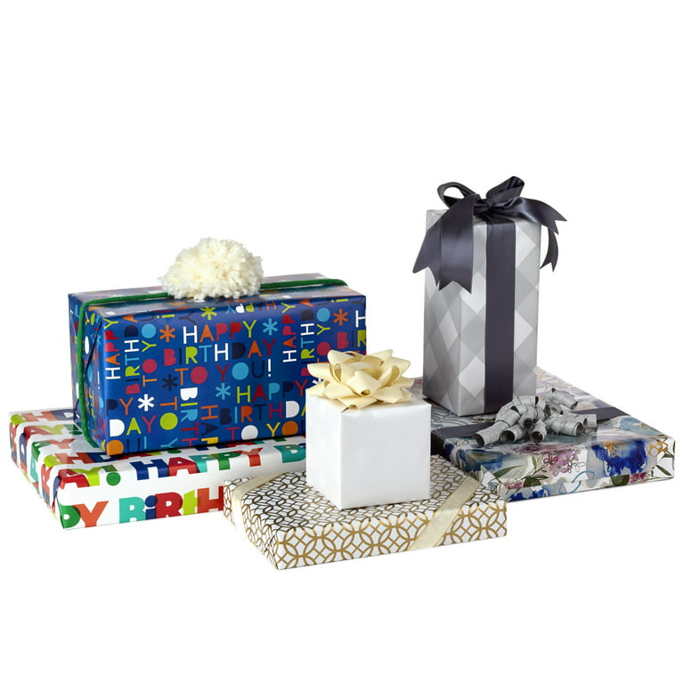 Gold and White 6-Pack Holiday Wrapping Paper Assortment, 180 sq