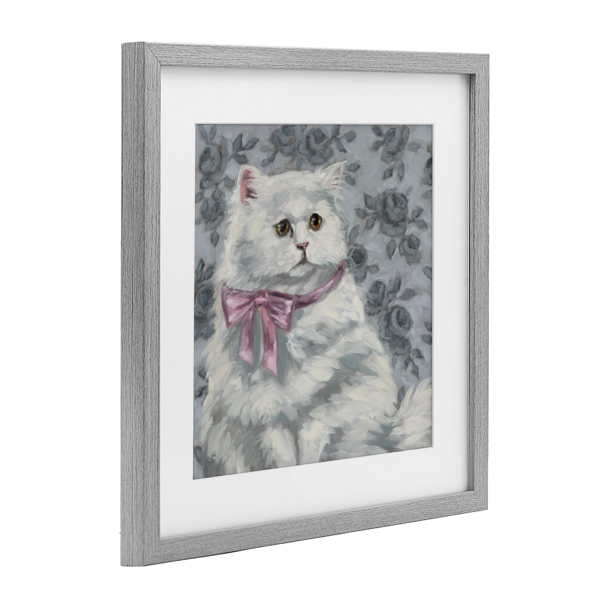 Stupell Industries Coquette Kitty Portrait Gray Framed Print Under Glass, design by Sara G. Designs