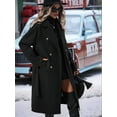 thumbnail image 4 of Women'S Wool Pea Coat Double Breasted Fleece Trench Coat Mid Long Winter Wool Blend Overcoat Dressy Outfit Black XL, 4 of 7