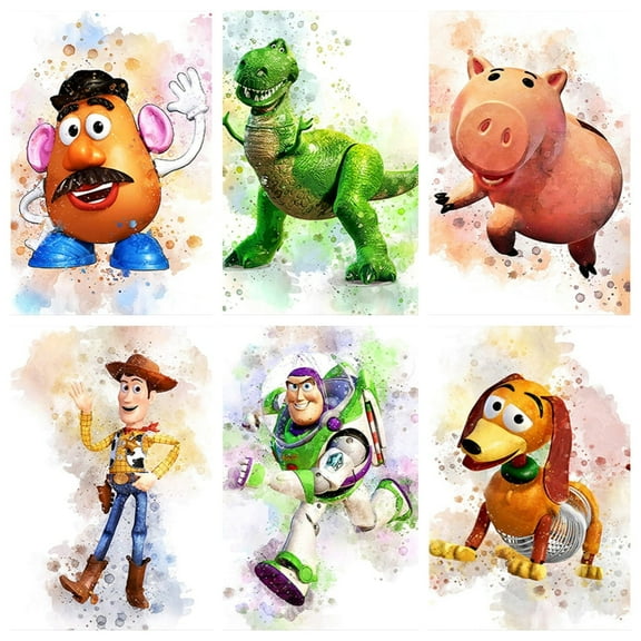 Toy Story Watercolor Posters - Set of 6 (8" x 10") Anime Cartoon Wall Art Game Room Decor For Kids - Nursery, Bathroom, Playroom Decor (UNFRAMED)