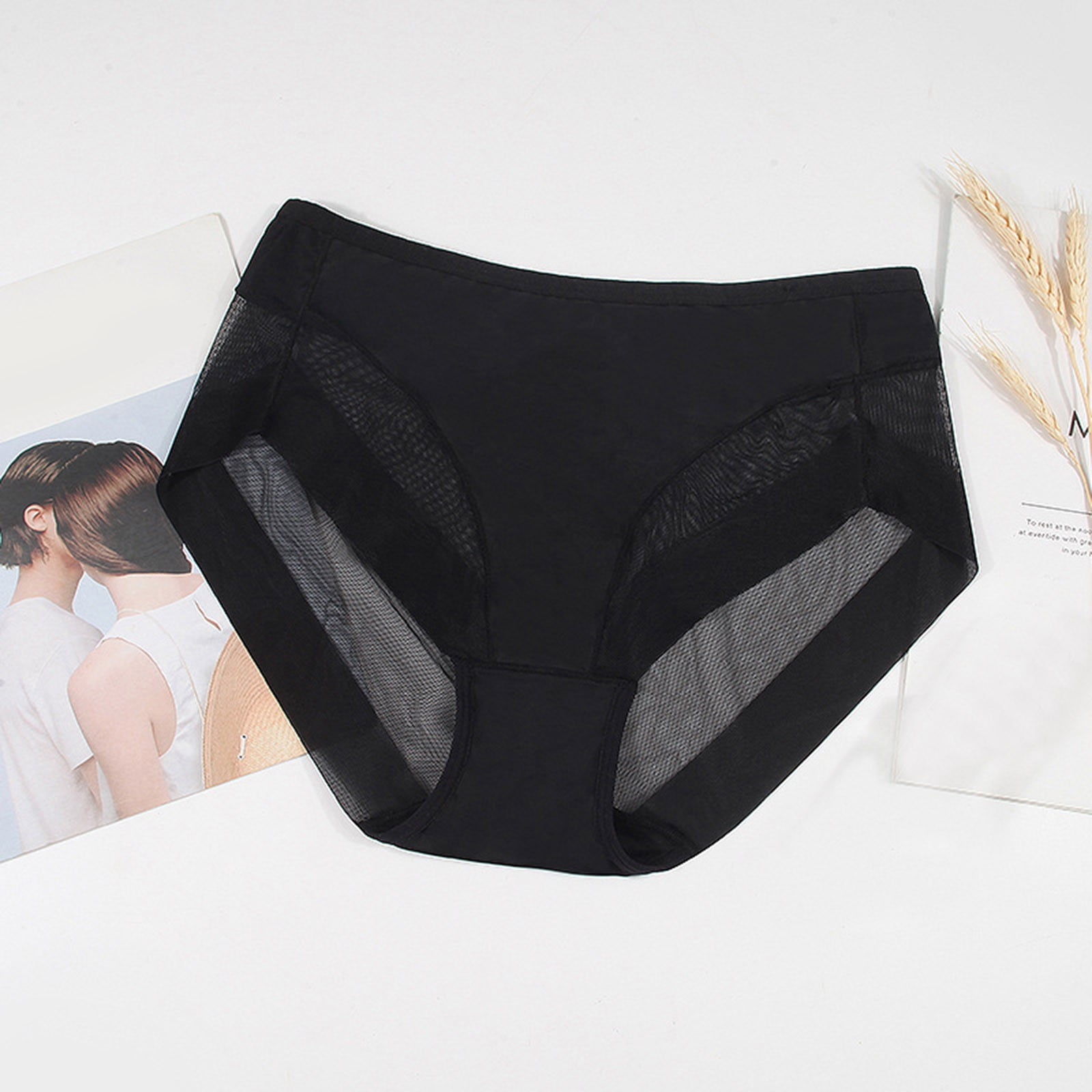 CLZOUD Plus Size Underwear for Women Black Nylon Spandex