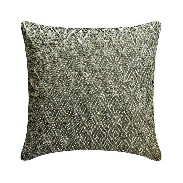 The HomeCentric Decorative Throw Pillow cover Grey Pack of 2, 14"x14" (35x35 cm) Velvet Geometric, Crystal Pillowcase, Embroidery, Handwork Pillow Case, Geometric Modern Style - Crystal Contours