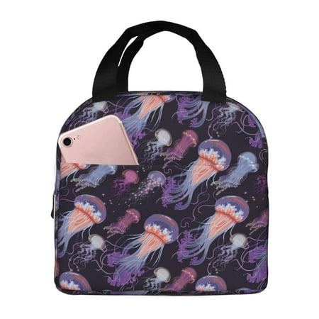 Insulated Lunch Bag for Women Men - Purple Blue Jellyfish Print Leakproof Cooler Lunch Box for Women Men  Lunch Tote Bags for Work School Picnic Travel