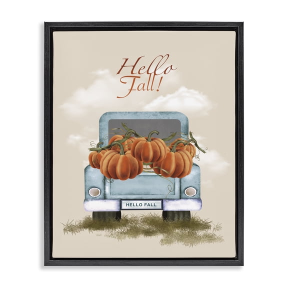 Stupell Industries French Country Hello Fall Seasonal Autumn Pumpkins Black Floating Frame Canvas Art, 25 x 31, by Andrea Jasid Grassi
