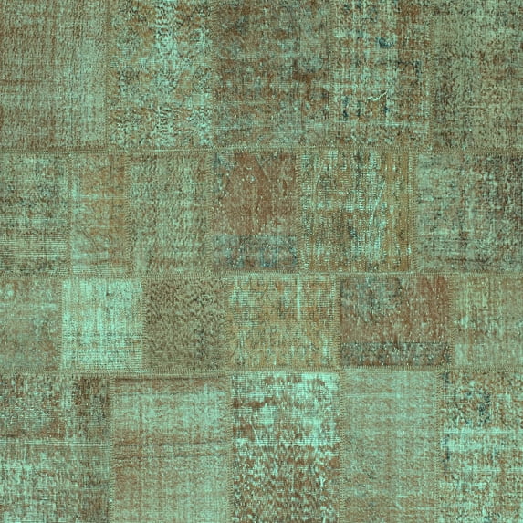 Ahgly Company Machine Washable Indoor Square Patchwork Turquoise Blue Transitional Area Rugs, 5' Square