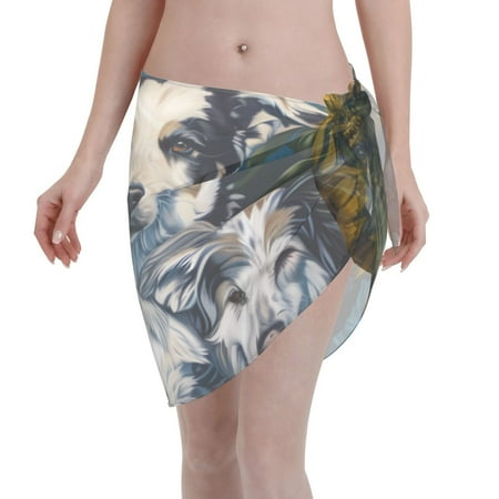 Disketp Sunset Sunflower Dog Women Swimsuit Cover Up Short Chiffon Summer Beach Sarong Bikini Wrap Skirt Bathing Suit