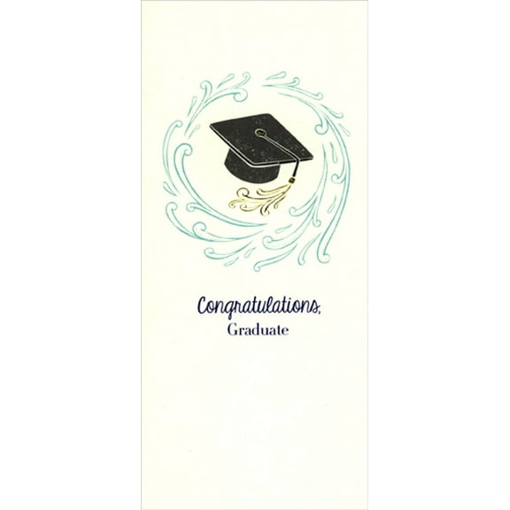 Designer Greetings Black Grap Cap Surrounded by Blue Swirls Money Holder / Gift Card Holder Graduation Congratulations Card