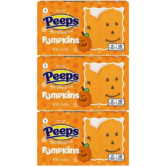 Halloween Pumpkin Peeps, Trick or Treat Candy, Pack of 3, 3 Count per Pack