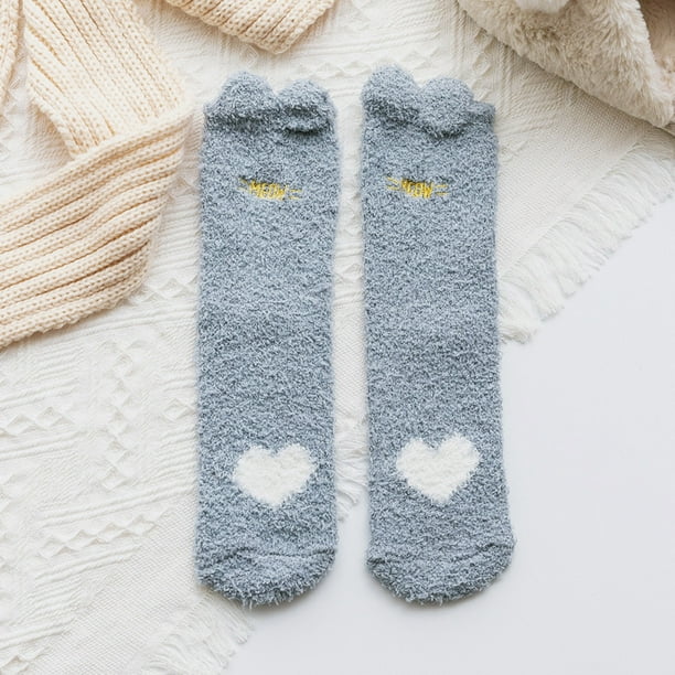 Calcetines para mujer, bordados, de felpa, informales, de poliéster