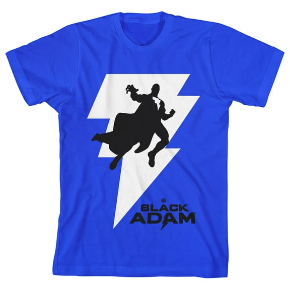 Black Adam Silhouette with Thunderbolt Youth Boys Royal Blue T-Shirt-XS