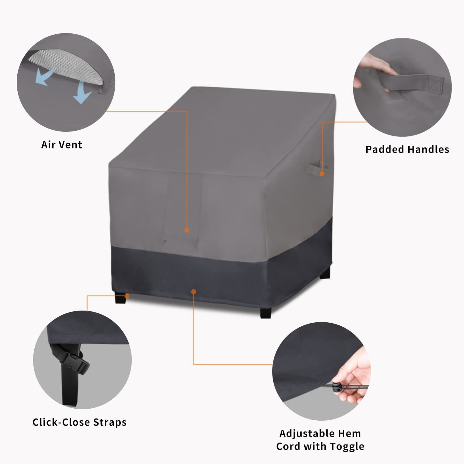 General Outdoor Chair Cover Waterproof, Heavy Duty Patio Chair Cover, Windproof Outdoor Furniture Cover with Air Vent (2 Pack-33.5Wx31.5Dx36H inch, Gray/Dark Gray)