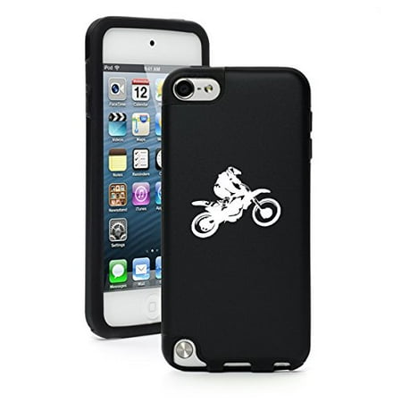 Dirt Rider Accessories - For Apple iPod Touch 5th / 6th Generation Aluminum & Silicone Hard Case Cover Dirt MX Motocross Bike Rider (Black)