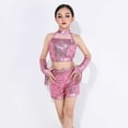 thumbnail image 6 of Mercatoo Kids Girls Sparkly Sequins Latin Outfit Crop Tops Shorts with Gloves 3 Piece Modern Jazz Cha Cha Dance Clothes Set, 6 of 8