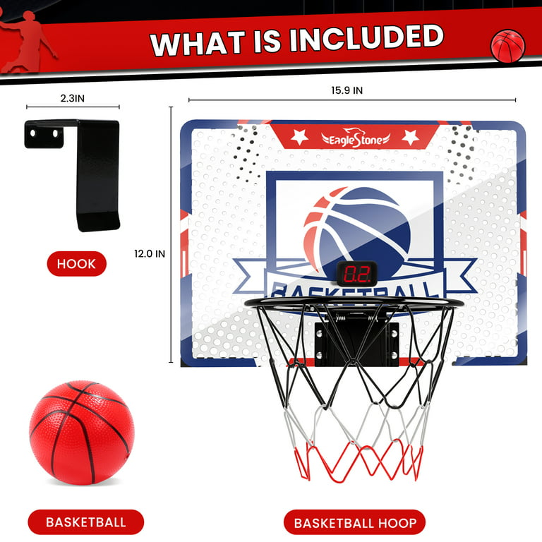 HOLYFUN Kids Basketball Hoop Set Electronic Score Record and Sounds,  Basketball Hoop Over The Door with 2 Balls, Hand Pump Basketball Toy Gifts  Indoor