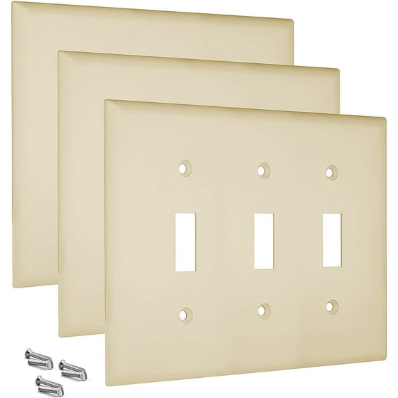 Sleeklighting 3 Pack Plastic Ivory Look Outlet Covers | 3 Gang Toggle