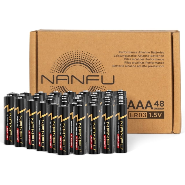 Nanfu Piles Alcalines AAA, Lot de 48, Pile Sèche 1,5 V Longue Durée, Durée de Conservation de 10 Ans, Résistante aux Fuites, Alimentation pour Télécommandes, Horloges, Jouets, Lampes de Poche et Essentiels pour la Maison