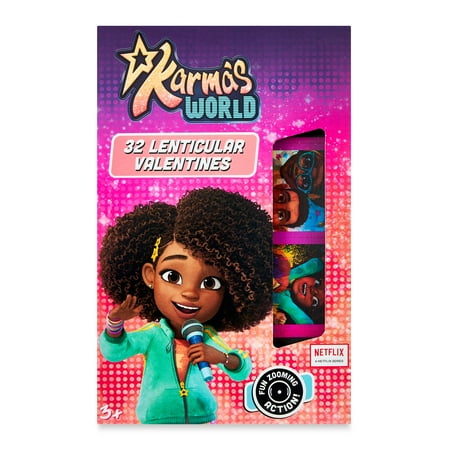 Way To Celebrate Karma's World Valentine's Day Cards, 3 Stage Lenticular, 32 Count, Classroom Exchange