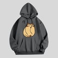 thumbnail image 2 of Xudanell Womens Hoodie Long Sleeve Pullover Doubtful Little Cat Printed Hoodie Solid Fall Clothes for Women Dark Gray M, 2 of 3
