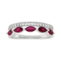Brilliance Fine Jewelry Created Ruby Marquise Band Ring in Sterling Silver