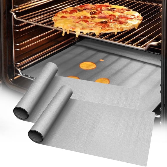 JESIN 2 Pack 16x24 inch Thickened Silver Non Stick Teflon Oven Liners, Reusable Heavy Duty Mats for Electric Gas Toaster Convection Microwave Ovens Grills