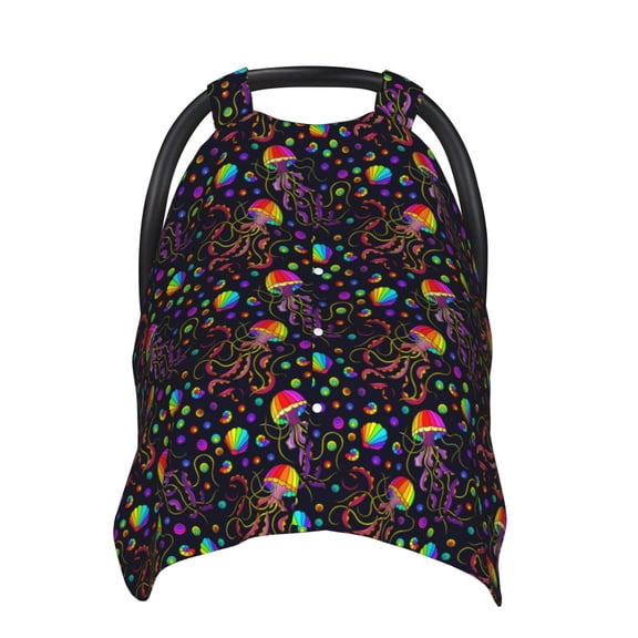 Car Seat Cover Baby - Rainbow Jellyfishes Breathable Infant Car Seat Cover for Baby Carseat, Lightweight Comfort Baby Essentials Must Haves Newborn Stuff for Girl Boy