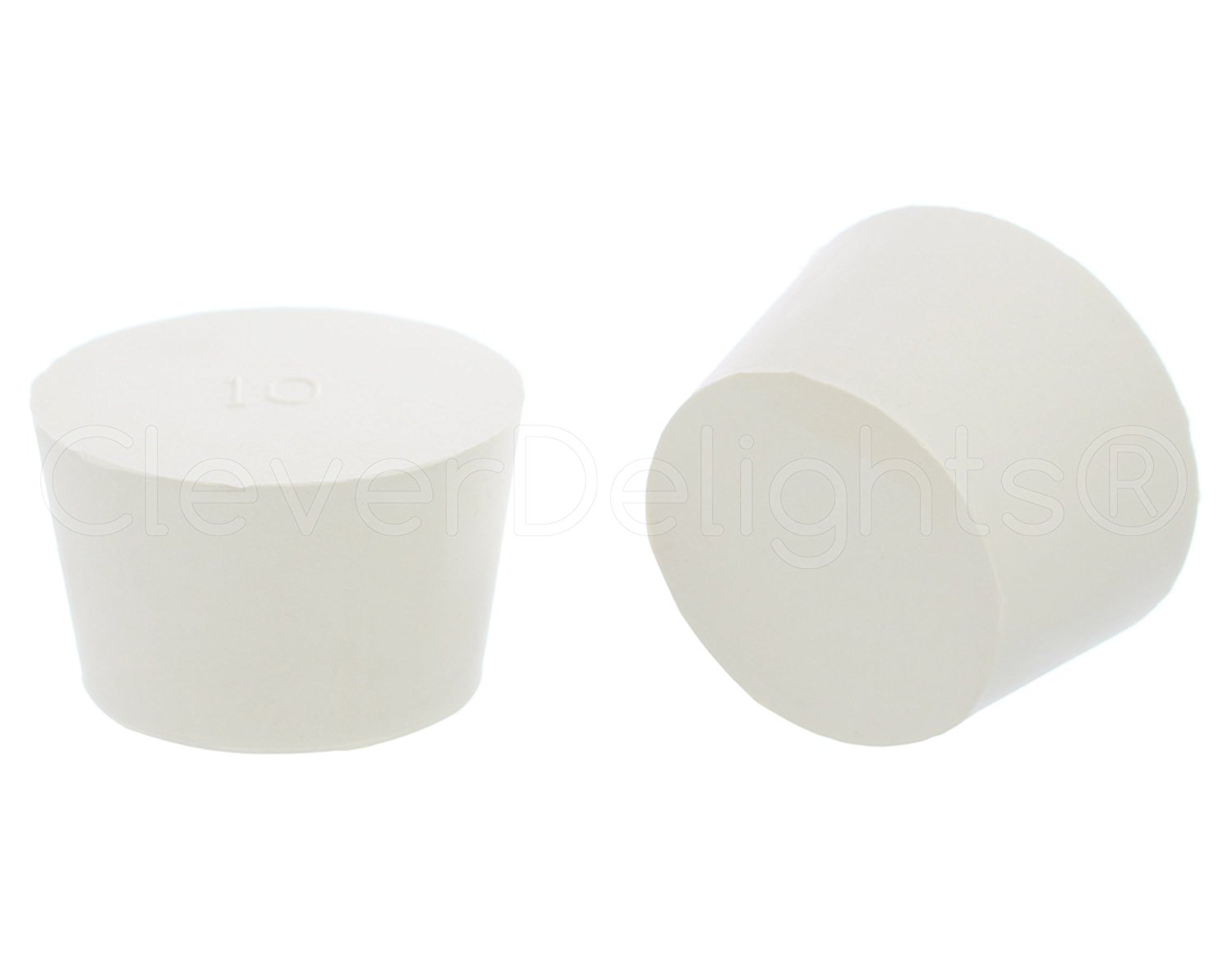 3 Pack CleverDelights Solid Rubber Stoppers Size 10 53mm x 44mm 32mm Long White Lab