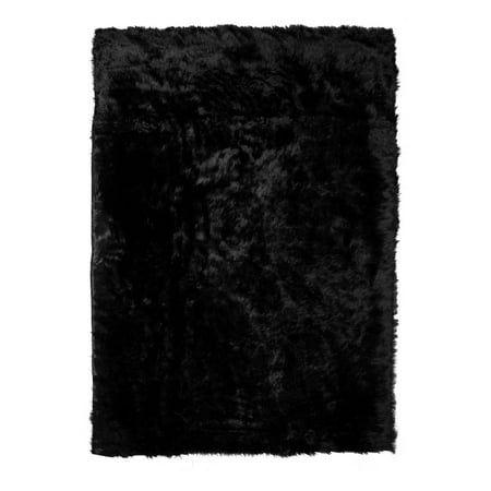 Honey Rectangular Rug - Ailis Faux Sheepskin Fur Area Rug Black Rectangular 5x3