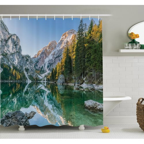 Ambesonne Nature Fall View Lake Mountain Shower Curtain Set