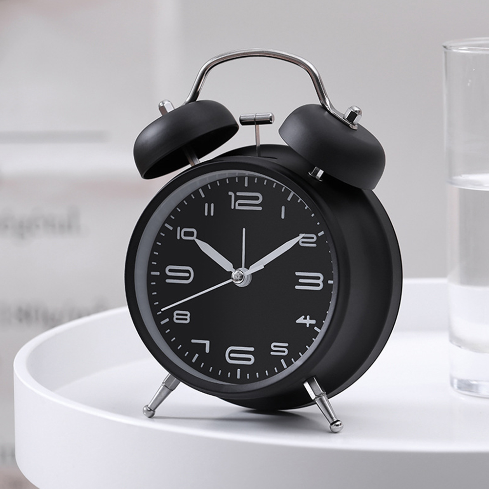 4Inches Metal Double Bell Alarm Clock with Night Light for Bedside