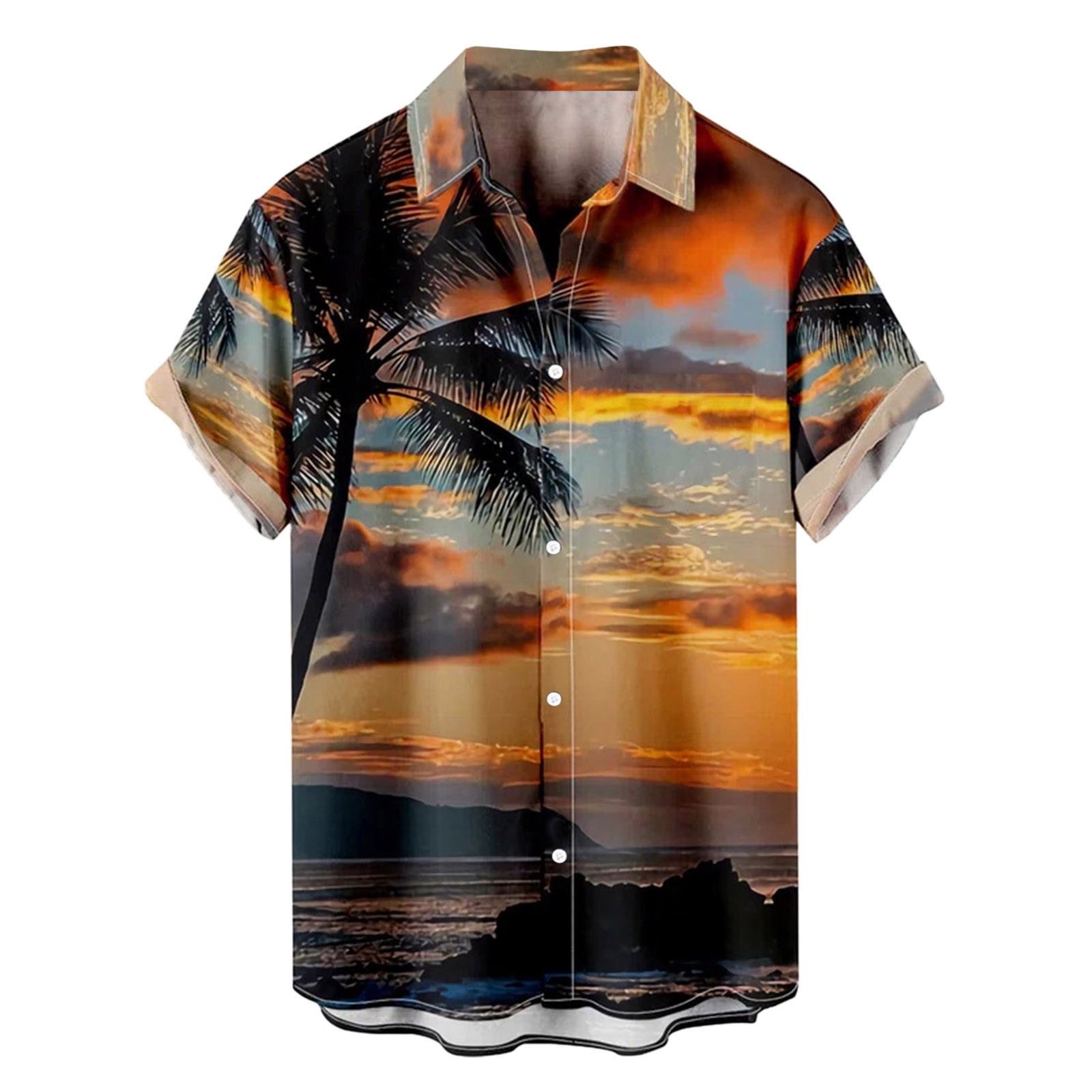 Alrise Summer Men's Casual Printing Hawaiian Lapel Shirt Short Sleeve ...