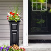 Mayne Nantucket 16 x 16 x 32 Tall Square Black Self Watering Plastic Planter