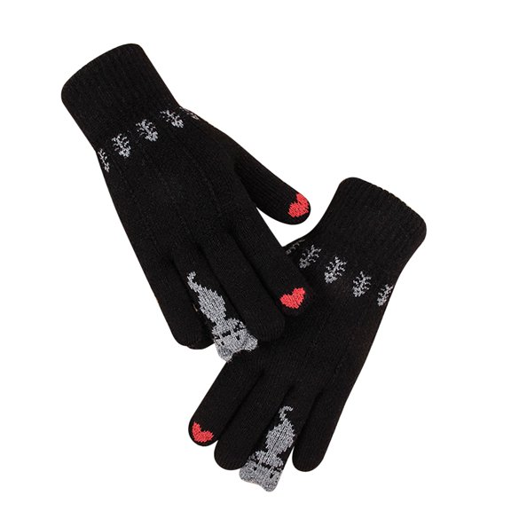 AWZXDE Women Knitted Touchscreen Gloves Cat Print Soft Thermal Warm Gloves For Cold Weather Phone Use And Winter Fashion Black