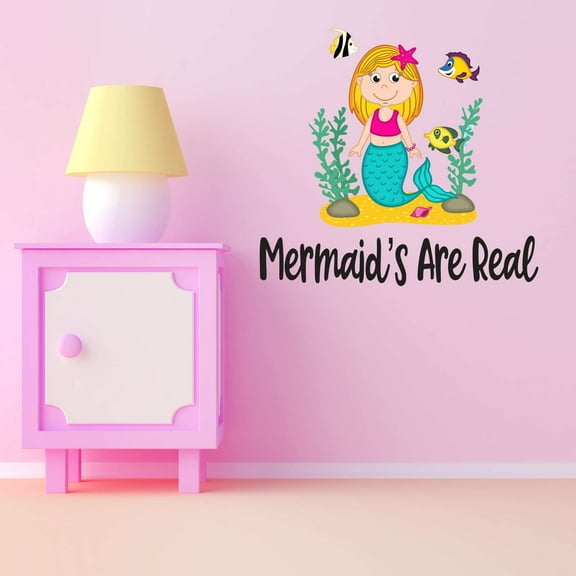 Mermaid's Are Real Creatures Princess Fish Starfish Queen Sweet Dreams Bedtime Unicorn Lovely Dream Holiday Decorating Bedroom Wall Decal Sticker Cling - Size: 20 In X 18 In