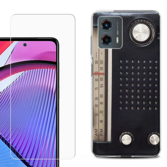 OneToughShield ® Compatible with Motorola Moto G 5G 2023, Shockproof Phone Case, with Tempered Glass Screen Protector - Vintage Radio