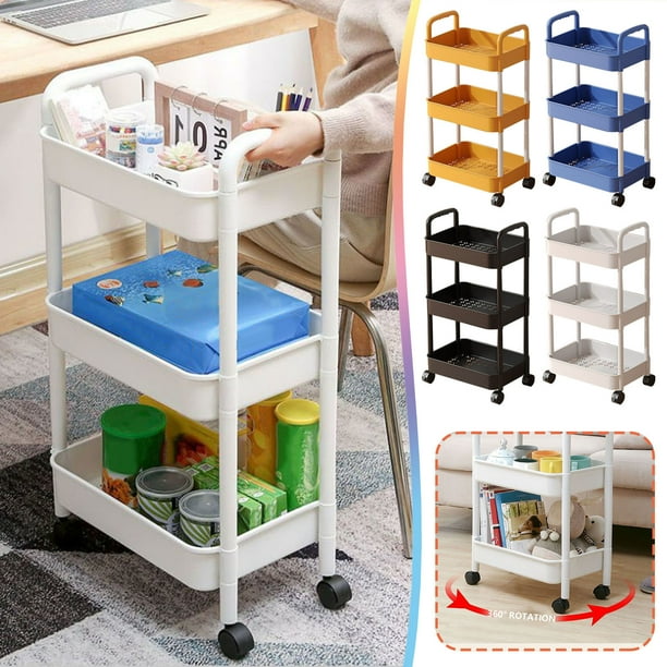 Carrito de Almacenamiento con Ruedas de 3 Niveles, Organizador Multiusos de Plástico para Cocina, Salón, Oficina y Baño, 38 X 26,5 X 75 Cm