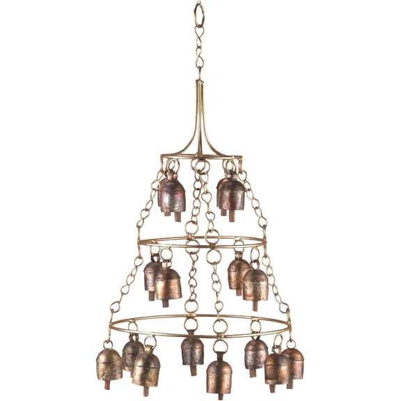 Rustic Wind Chimes for Outside – Handcrafted Tiered Bell Chime with Deep Tone – 16” Copper Coated Bronze Finish Metal Wind Chime for Garden Decor, Porch, Yard, Patio – Farmhouse Outdoor Decoration