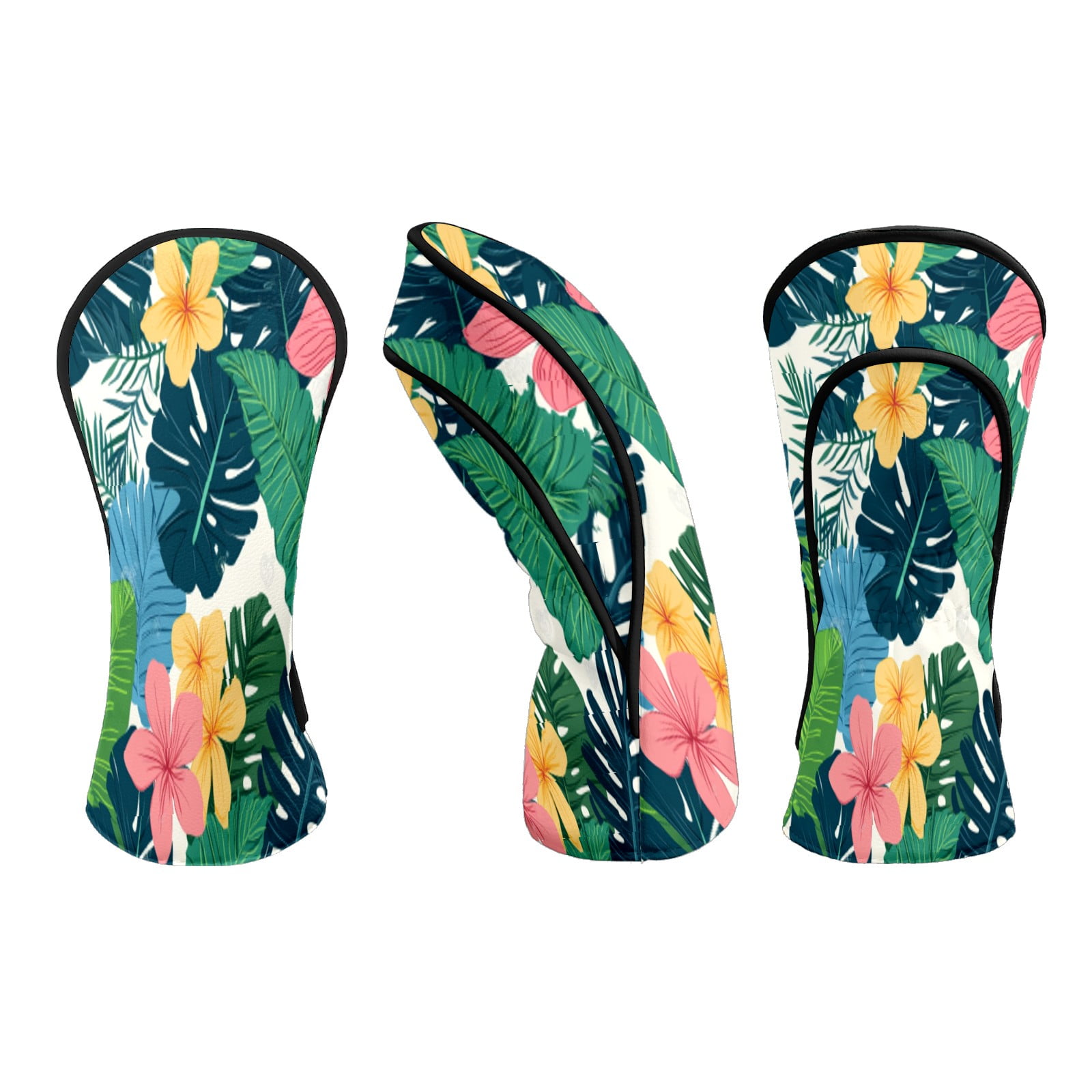 Golf Head Covers for Woods and Driver Waterproof Leather Golf Club Head Covers for Women Men Golf Driver Fairway Wood Headcover Tropical Floral Seamless Pattern