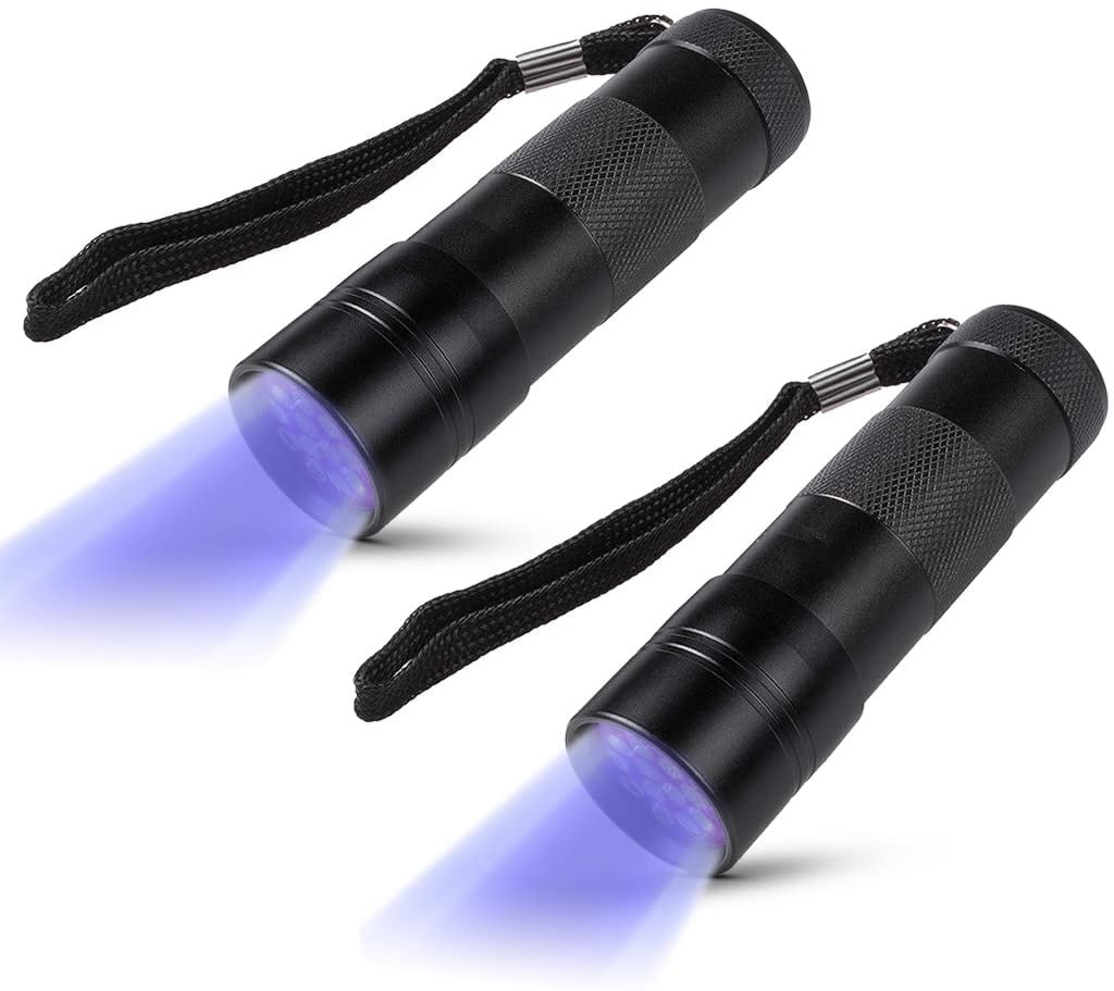 Pet Urine Detector Light Handheld UV Black Light Flashlight Portable Dog Cat Urine Carpet Detector Super Bright 12 LED UV Light for Pet Stain / Minerals / Automotive Leak Detection, 2 Pack