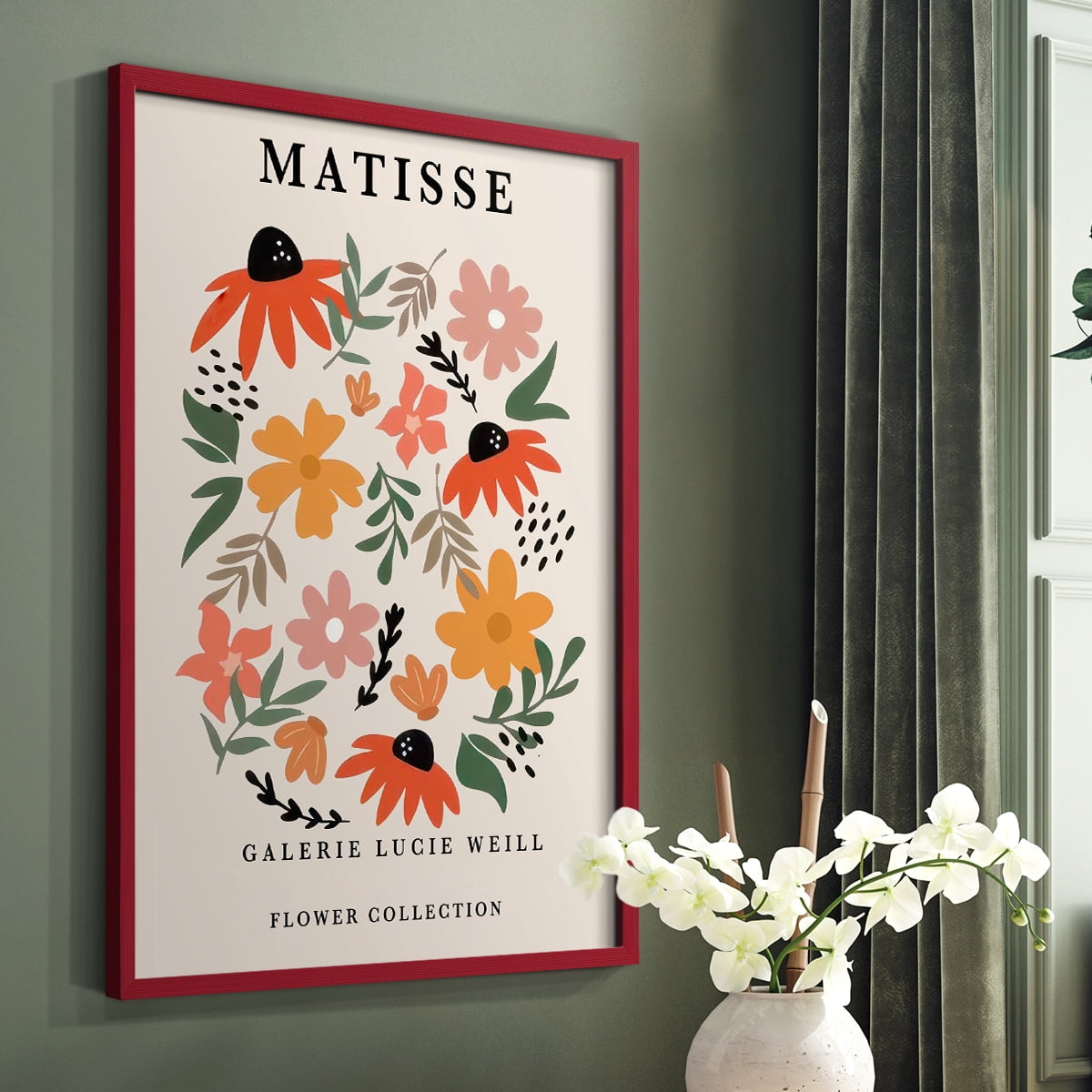 Matisse CXCI Framed Print in Red Solid Wood 11 x 14 Framed Print