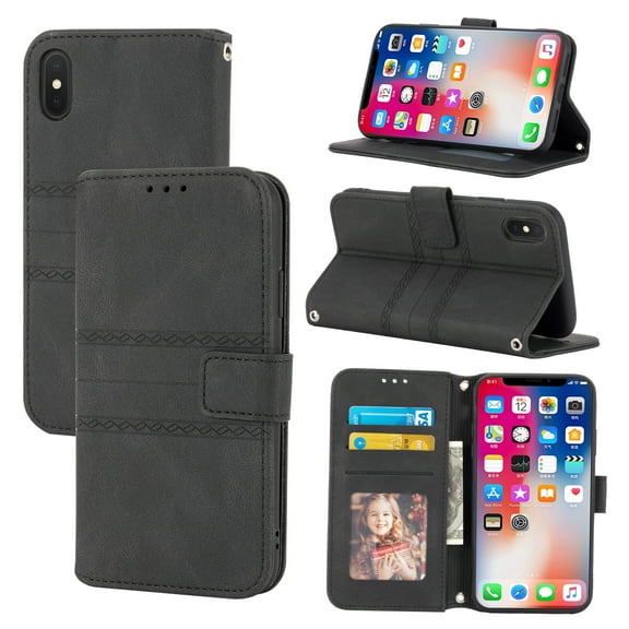 Dteck Wallet Case Compatible with Apple iPhone X/Apple iPhone XS (5.8 inch),Drop Protection PU Leather Flip Card Holder Magnetic Folio Folding Kickstand Purse Phone Case,Black