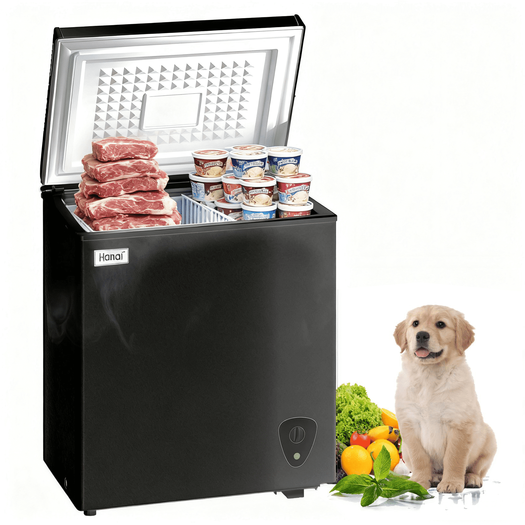 WANAI 3.5 Cubic Chest Freezer with Top Open Door,Removable Storage Basket,7 Gears Temp Control,Energy Saving,Black