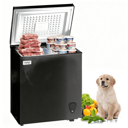 WANAI 3.5 Cubic Chest Freezer with Top Open Door,Removable Storage Basket,7 Gears Temp Control,Energy Saving,Black