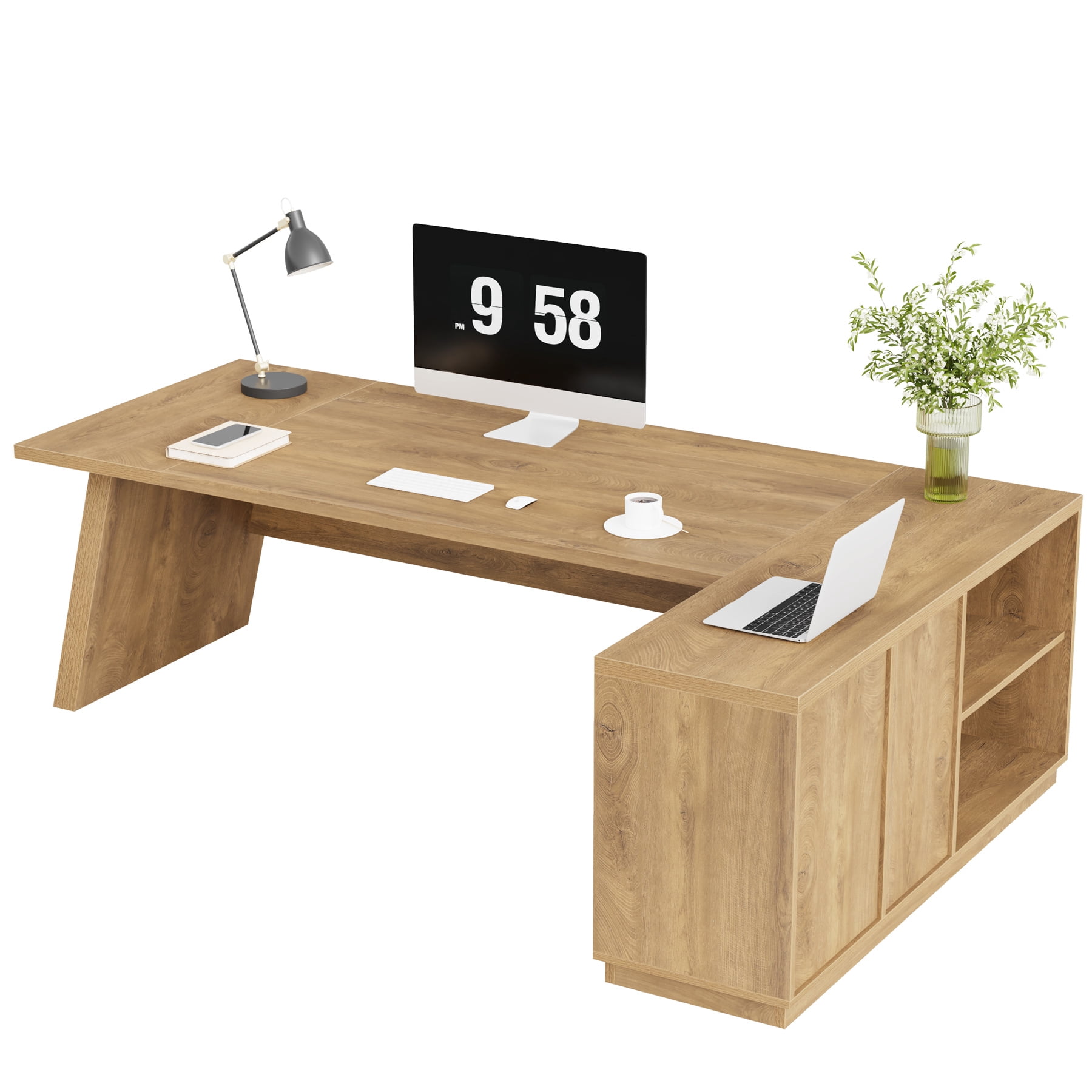 Fnova 78" L-Shaped Executive Desk with Drawers, Large Office Desk with Storage, Modern Business Desk for Home Office and Commercial Use