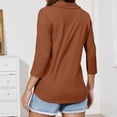 thumbnail image 6 of ClodeEU Women's Tops ,3/4 Length Rolled Sleeve,V Neck T Shirts Both Side Buttons Blouses Brown,Womens Plus XL, 6 of 7