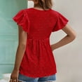 thumbnail image 7 of RQYYD Peplum Tops for Women's Summer Eyelet Embroidered Tie Neck Blouse Casual Ruffle Short Sleeve Babydoll Shirts Tops(Red,L), 7 of 7