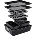 thumbnail image 1 of NutriChef 8-Piece Stackable Bakeware Set | Carbon Steel Non-Stick Baking Pan Set | Includes Sheet, Muffin, Round, Loaf, Square Cake & Deep Pans | No PFOA & PFOS | Oven Safe to 450 F (Black Marble), 1 of 5