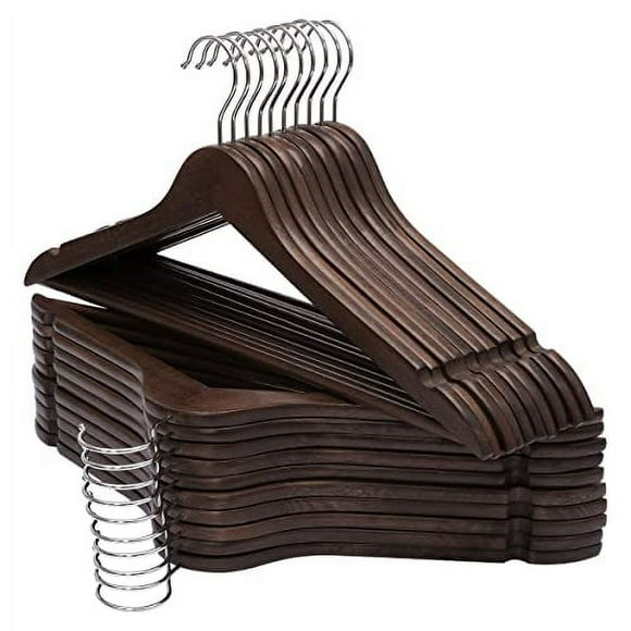 ELONG HOME Solid Wooden Hangers 20 Pack, Wood Suit Hangers with Extra Smooth Finish, Precisely Cut Notches and Chrome Swivel Hook, Wooden Clothes Hangers for Shirt Coat Jacket Dress
